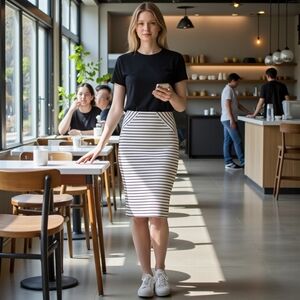 GILLI Midi Skirt Pencil Cut Pull-On Striped Career Bodycon